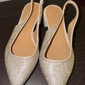 a new day Gold Glitter Pointed Slingback Flats